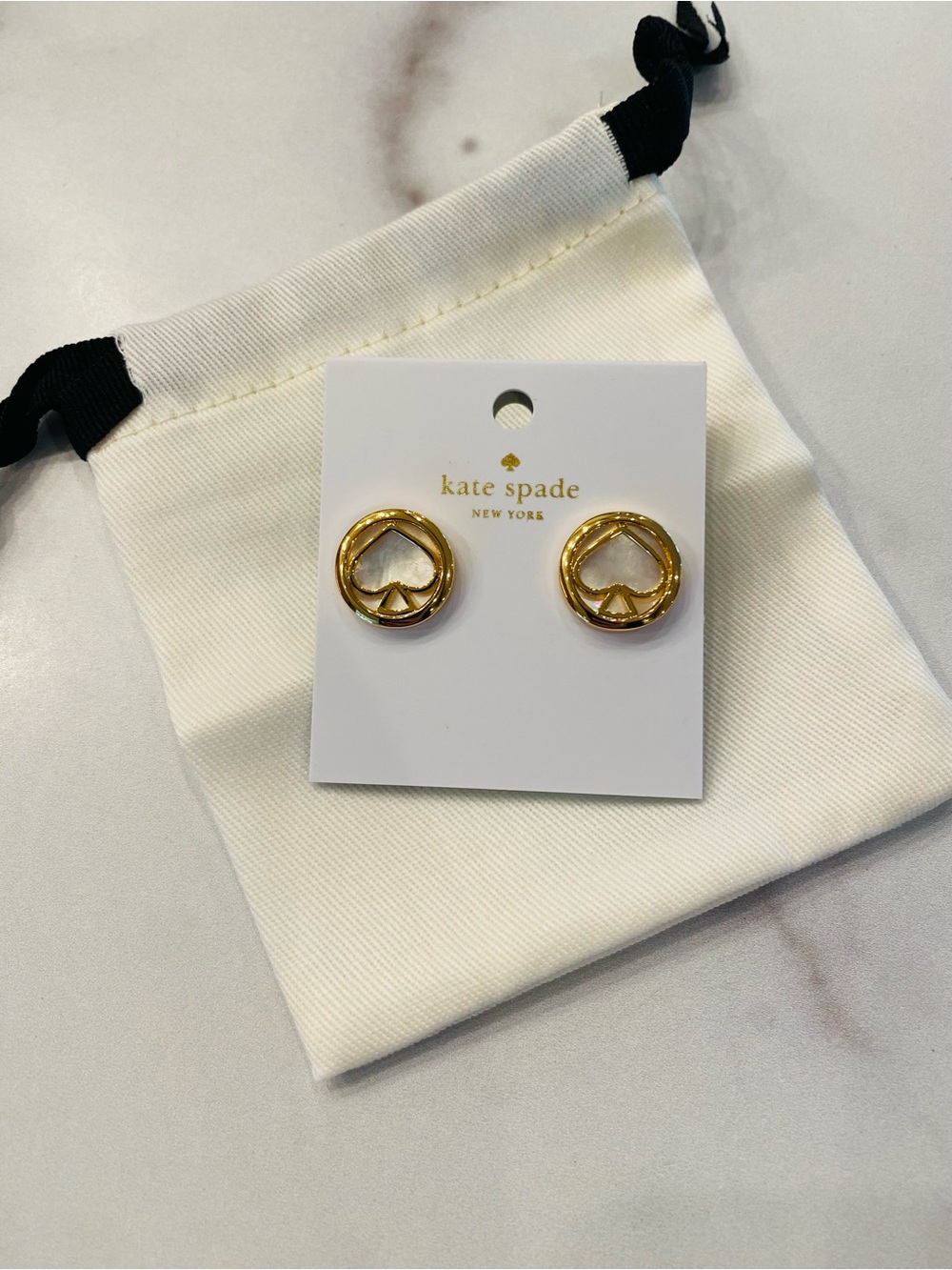 KATE SPADE Gold & Pearl Large Spade Stud Earrings